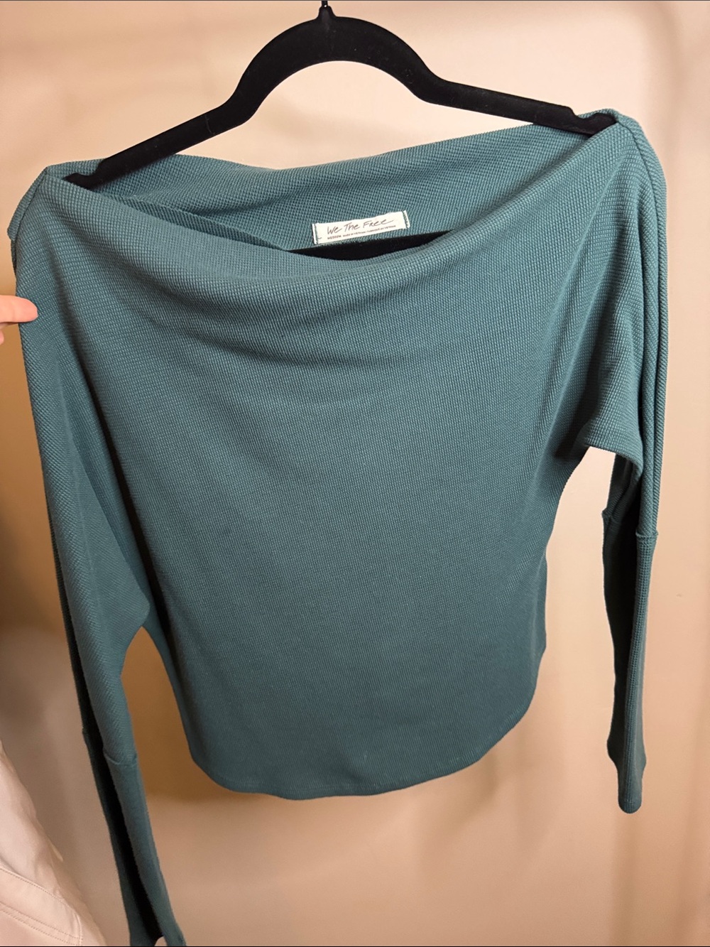 We The Free Teal Off-Shoulder Lightweight Ribbed Sweater